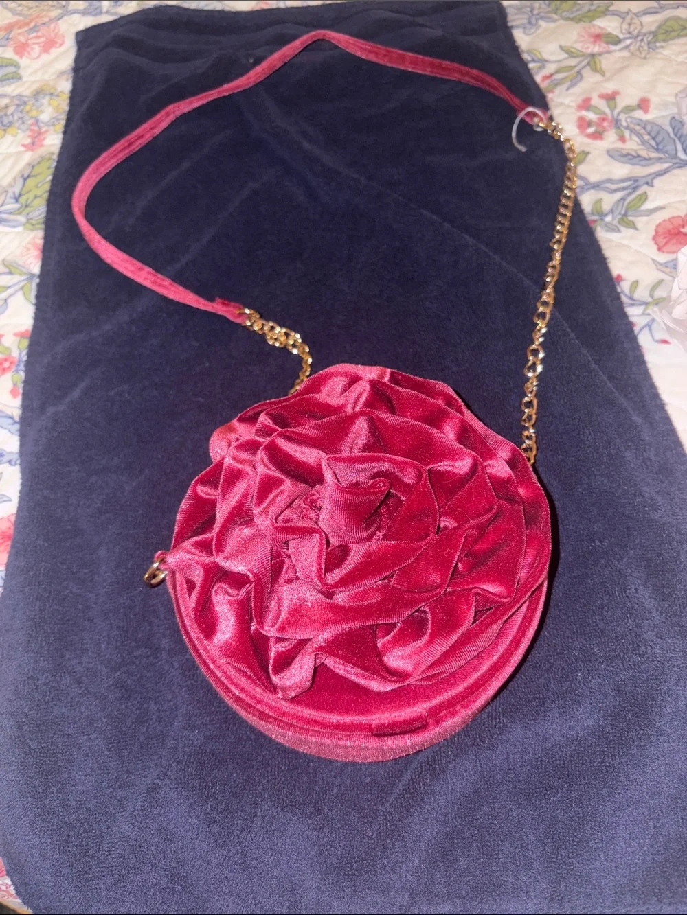Cat & Jack Pink Satin Rosette Crossbody Bag with Gold Chain